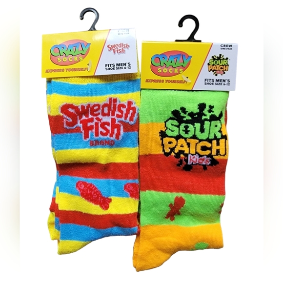 Crazy Socks Other - 2 Pack Crazy Socks Crew Cut Sourpatch Kids and Swedish Fish Socks Mens Size 9-12